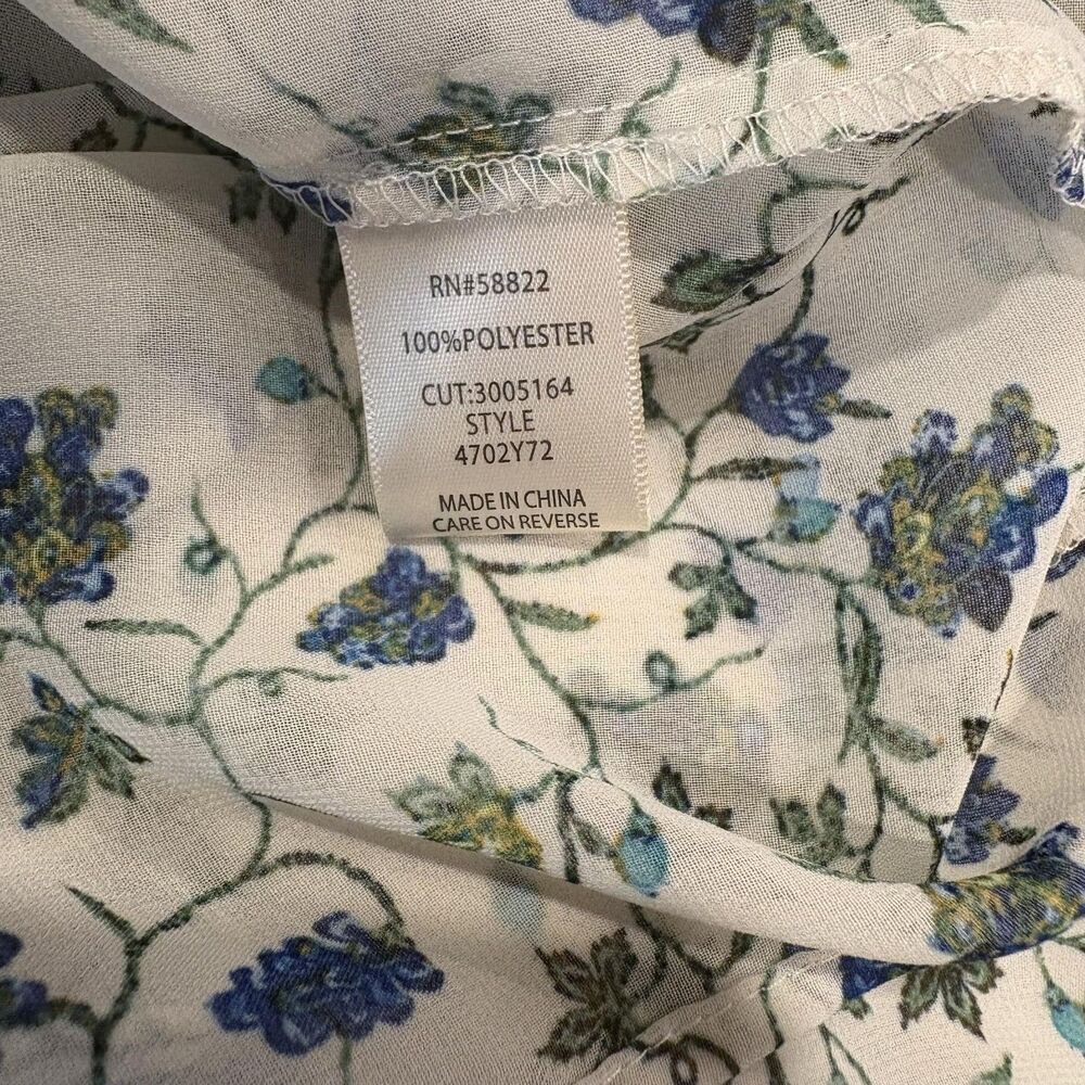 Max Studio Tunic Blouse Womens XL White Floral Round Neck 3/4 Sleeve Top Boho - Picture 5 of 6
